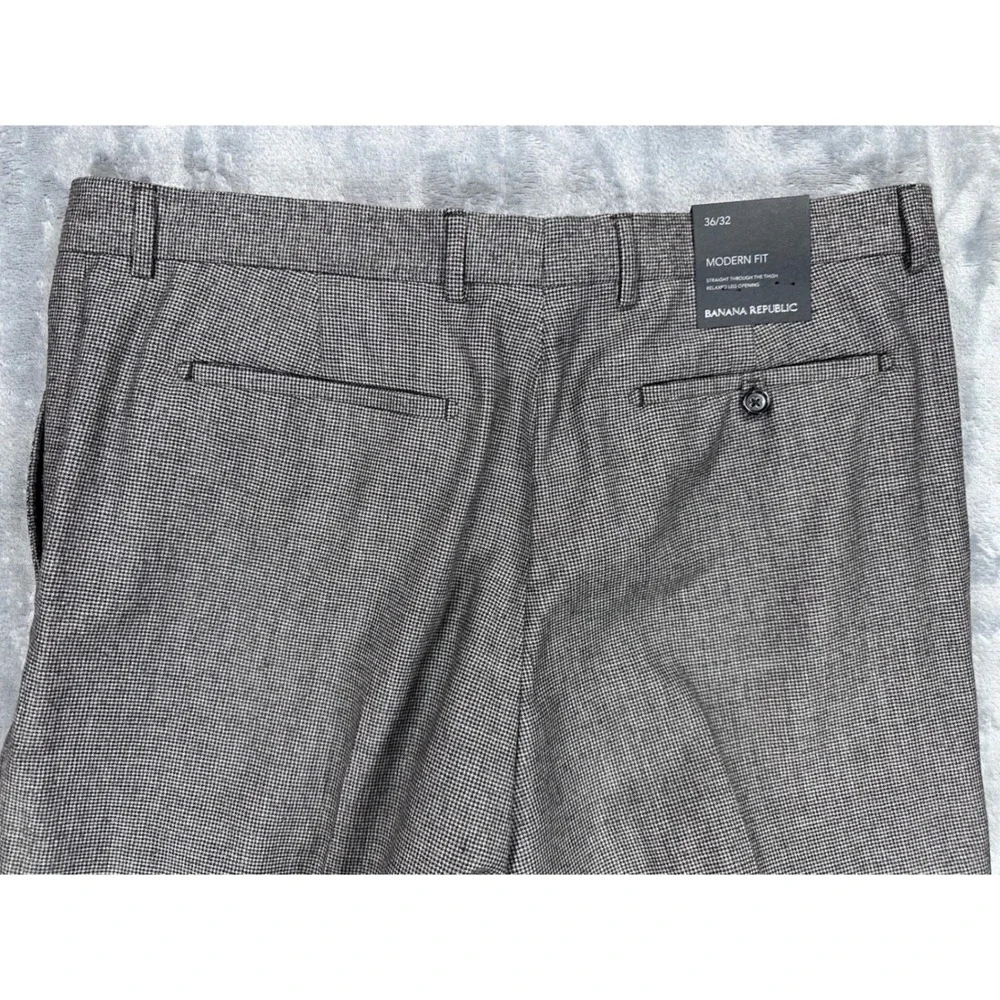 Banana Republic Mens 36x32 Modern Fit Houndstooth 100% Wool Dress Pants Brown